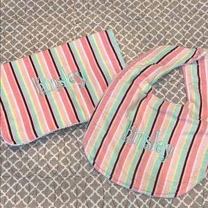 Striped Pink Baby Bib and Burp Cloth Set